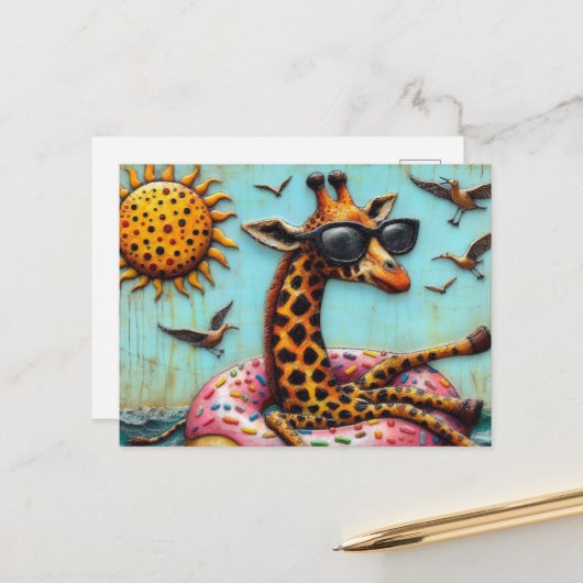 Carte Postale Giraffe mignonne sur le dispositif de flottaison d (Devant/Arrière en situation)