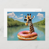 Carte Postale Giraffe mignonne sur le dispositif de flottaison d (Devant / Derrière)