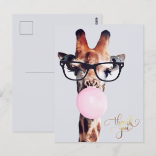 Carte Postale Giraffe Portant des lunettes gomme Merci