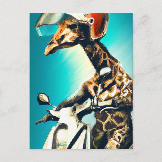 Carte Postale Giraffe portant un casque sur moto Art moderne AI (Devant)