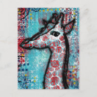 Giraffe Postcard - Turquoise Red