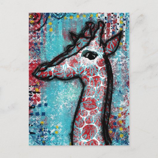 Carte Postale Giraffe Postcard - Turquoise Red (Devant)