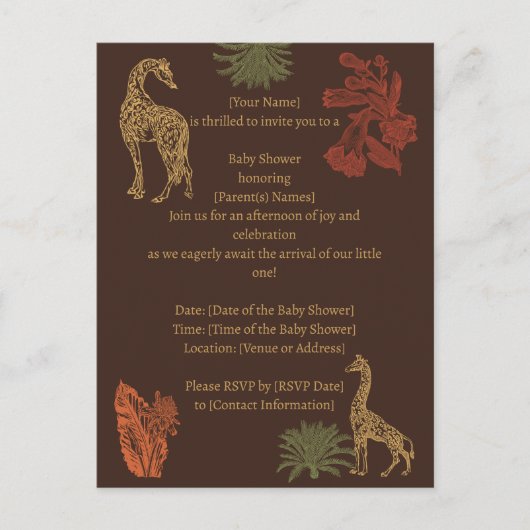 Carte Postale Giraffe rustique Brown Floral (Devant)