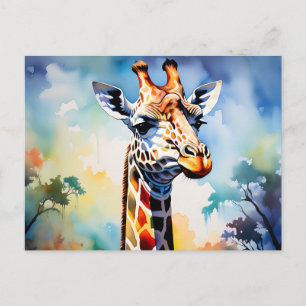 Carte Postale Giraffe vibrante Safari en aquarelle