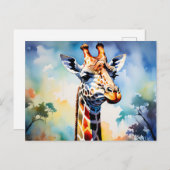 Carte Postale Giraffe vibrante Safari en aquarelle (Devant / Derrière)