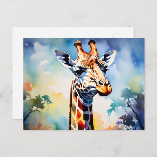 Carte Postale Giraffe vibrante Safari en aquarelle (Devant / Derrière)