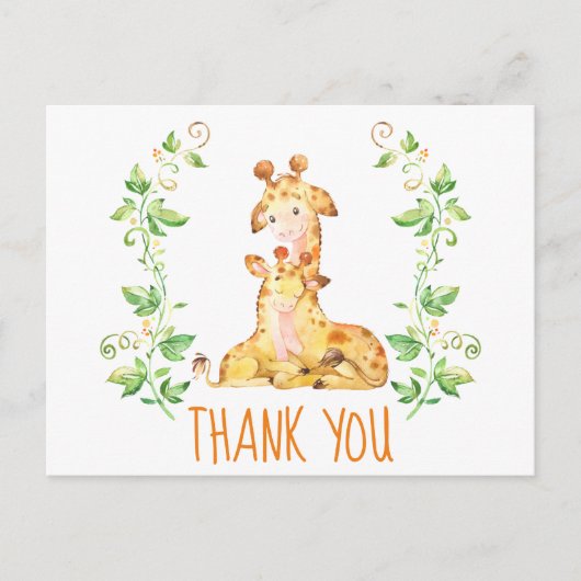 Carte Postale Giraffe Zoo Animaux Baby shower Merci Note (Devant)