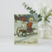 Carte Postale Girl and boy enjoy a sleigh ride illustration (Debout devant)