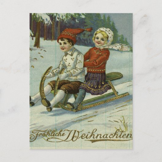 Carte Postale Girl and boy enjoy a sleigh ride illustration (Devant)