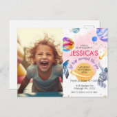 Carte Postale Girl Astronaut spatial Rocket Ship Planet (Devant / Derrière)