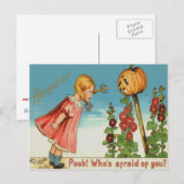 Carte Postale Girl Garden Jack-o'-lantern Citrouille (Devant / Derrière)