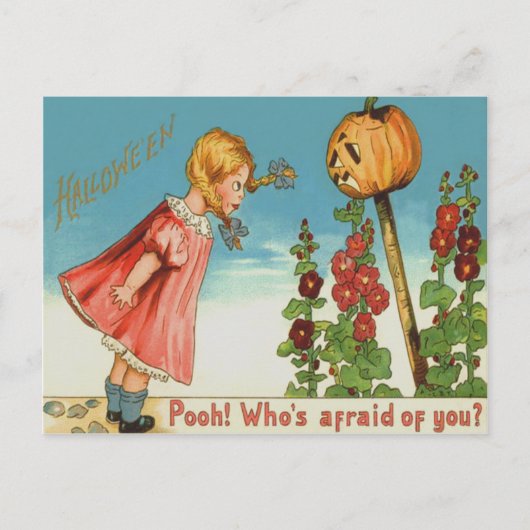 Carte Postale Girl Garden Jack-o'-lantern Citrouille (Devant)