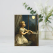 Carte Postale Girl Looking At A Full Moon Through Window (Debout devant)