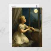 Carte Postale Girl Looking At A Full Moon Through Window (Devant / Derrière)