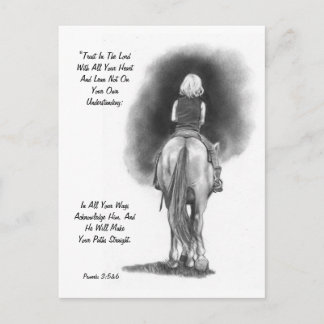Carte Postale Girl On Horse, Crayon Art : Verset biblique : Prov
