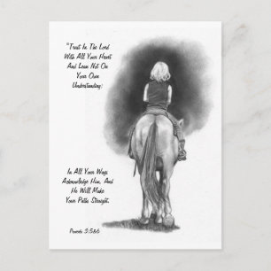 Carte Postale Girl On Horse, Crayon Art : Verset biblique : Prov