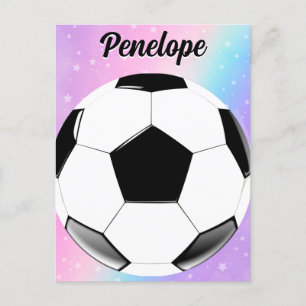 Carte Postale Girl Soccer Ball Pastel Stars Nom personnalisé