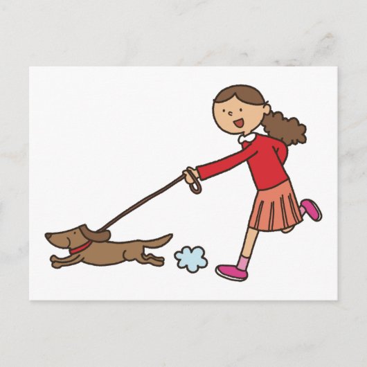 Carte Postale Girl Walking Dog - Dog Walker - mignon dessin anim (Devant)