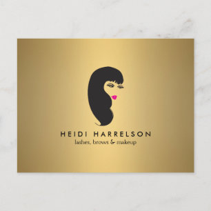 Carte Postale Girl with Lashes on Faux Gold Postcard