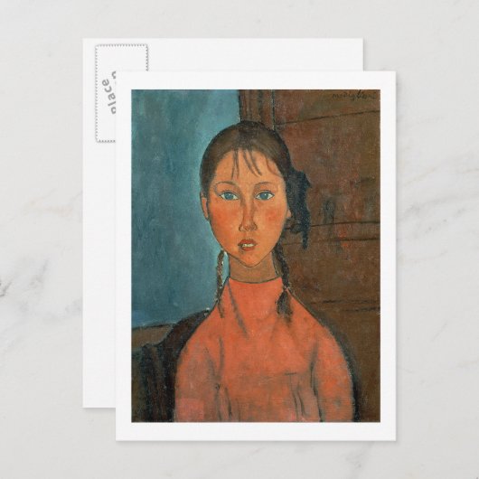 Carte Postale Girl with Pigtails, c.1918 (oil on canvas) (Devant / Derrière)