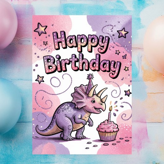 Carte Postale Girls Cute Personalized Dinosaur Birthday 