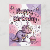 Carte Postale Girls Cute Personalized Dinosaur Birthday  (Devant)