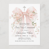 Carte Postale Girl's First Communion Pink Floral Bow (Devant)
