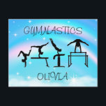 Carte Postale Girls Gymnastique Rainbow Swirls<br><div class="desc">Belles tourbillons de couleur ! Ce design dit gymnastique et est aussi personnalisé avec le nom de votre gymnaste! Dispose de 4 belles silhouettes de gymnaste faisant chacune un événement différent en gymnastique.</div>