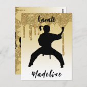Carte Postale Girls Karate Stance Gold Parties scintillant Drip  (Devant / Derrière)