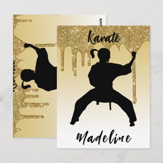Carte Postale Girls Karate Stance Gold Parties scintillant Drip  (Devant / Derrière)