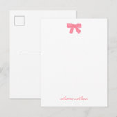 Carte Postale Girly Chic Pink Bow Custom Stationery (Devant / Derrière)