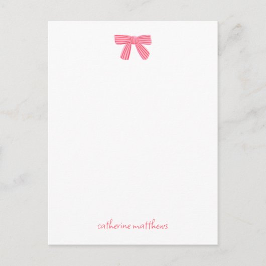Carte Postale Girly Chic Pink Bow Custom Stationery (Devant)