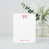 Carte Postale Girly Chic Pink Bow Custom Stationery (Debout devant)