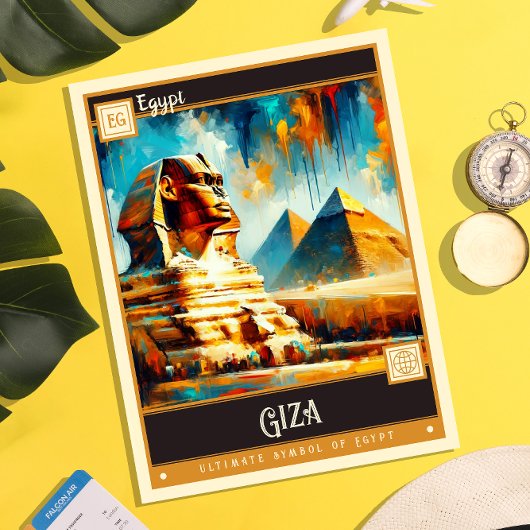Carte Postale Giza, Égypte | Peinture Vintage