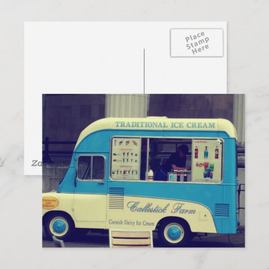 Carte Postale Glaces traditionnelles Camion vintage (Devant / Derrière)