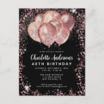 Carte Postale Glam Black Rose Gold Parties scintillant Ballons A<br><div class="desc">Glam rose rose rose or Parties scintillant noire étincelante Balloon élégant Invitation d'anniversaire</div>