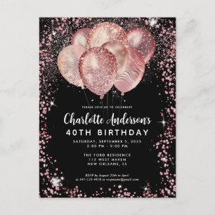 Carte Postale Glam Black Rose Gold Parties scintillant Ballons A