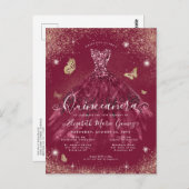 Carte Postale Glam Burgundy Red Gold Parties scintillant Gown Qu (Devant / Derrière)