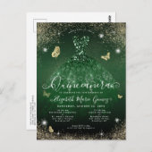 Carte Postale Glam Emerald Green Gold Parties scintillant Gown Q (Devant / Derrière)