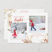 Carte Postale Glam Gold Feuilles & Script 2-Photo Holiday (Devant / Derrière)