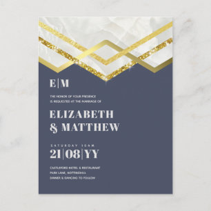 Carte Postale Glam Gold Parties scintillant Mariage fille Invita