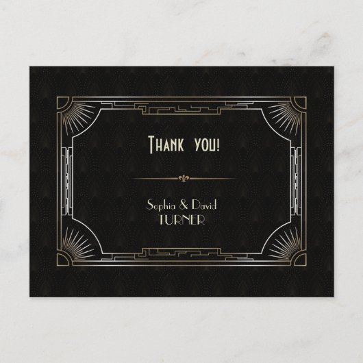 Carte Postale Glam Great Gatsby Gold Art Déco Mariage Merci (Devant)