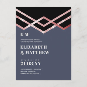 Carte Postale Glam Parties scintillant Rosegold Black Deco Invit