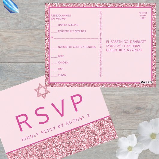Carte Postale Glam Pink Simple Moderne Bat mitzvah RSVP