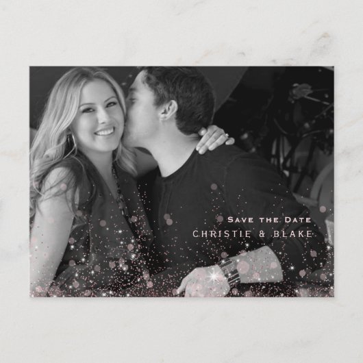 Carte Postale Glam rose B/W Mariage photo Enregistrer la date Co (Devant)