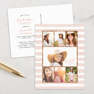 Carte Postale Glam Rose Gold Photo Collage Graduation Invitation