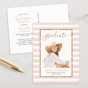 Carte Postale Glam Rose Gold Photo Graduation Party Invitation