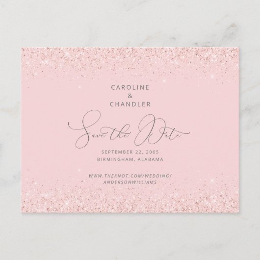 Carte Postale Glam rose & Silver Parties scintillant mariage Enr (Devant)