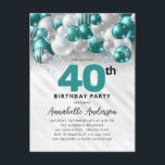 Carte Postale Glam Turquoise Silver Balloon Parties scintillant<br><div class="desc">Glam Turquoise Vert Ballons d'argent Parties scintillant étinceler n'importe quel âge Anniversaire Invitation</div>