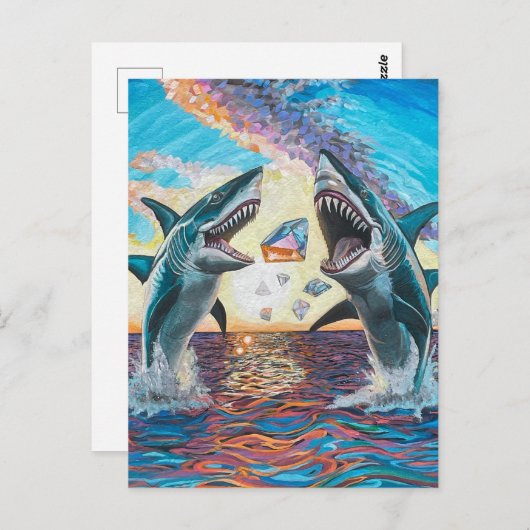 Carte Postale Glamour Chomp-Shark Dressage pour les gemmes brill (Devant / Derrière)